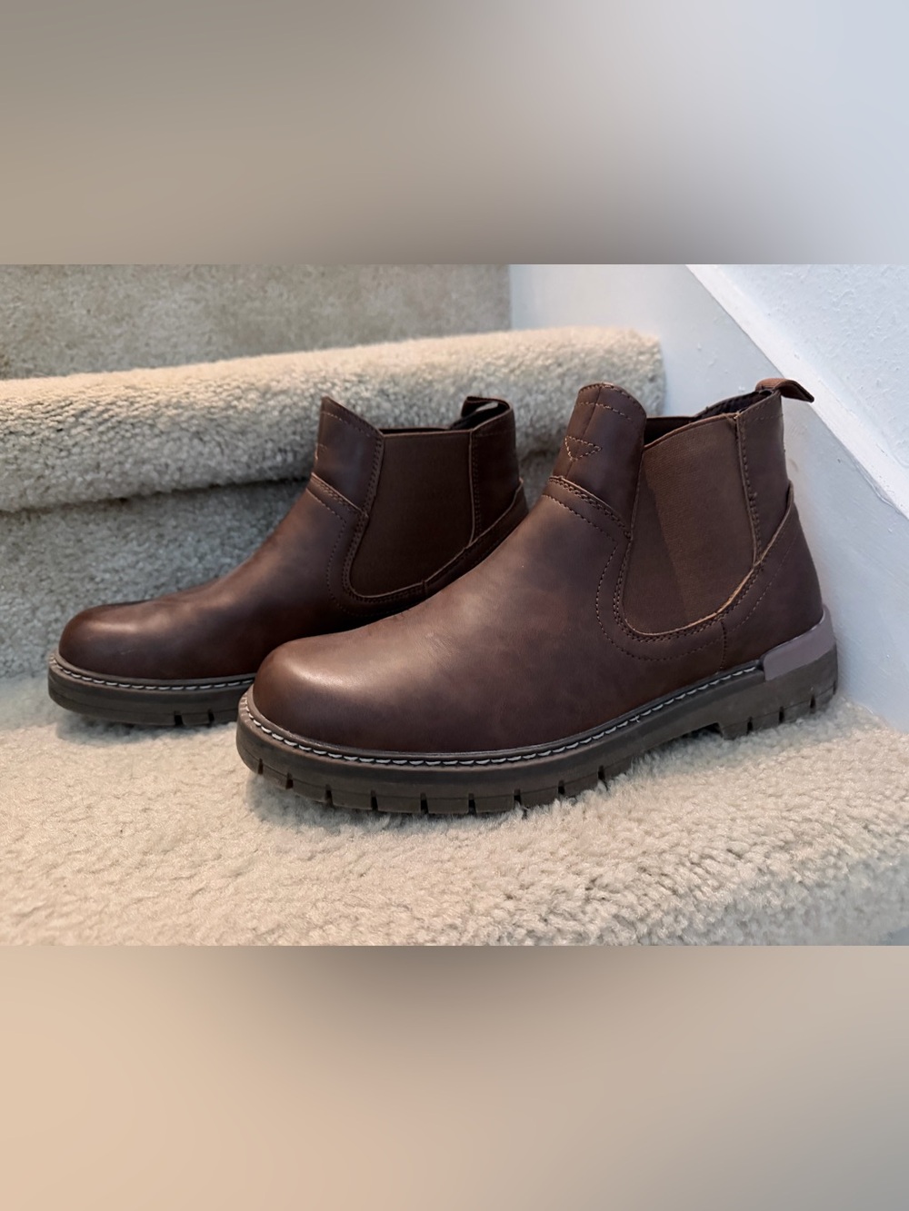 Jousen Milan Men’s Brown Chelsea Boots US Size 8 UK 7 EU 41 Pull-On Lug Sole